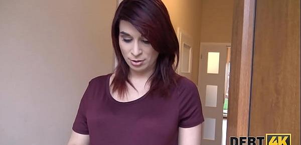  DEBT4k. Pregnant lovely with red hair spreads legs for the debt collector